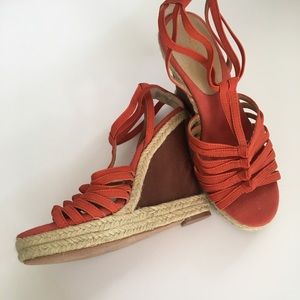 🍉Orange Levity Strappy Wedges Sandals NWOT